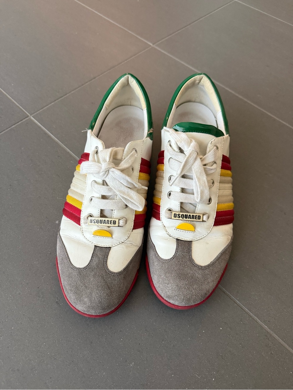 DSQUARED White Sneakers with Red, Yellow & Green Accents